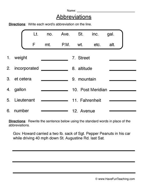 Abbreviations Fill In The Blank Worksheet Have Fun Teaching Year 7