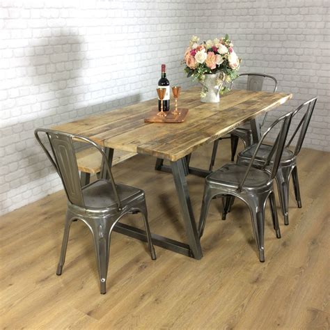 Reclaimed Industrial Dining Table 6 8 Seater Solid Wood Rustic Metal