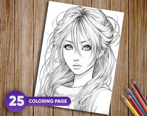 25 Anime Girls Coloring Pages Fashion Bestseller Coloring Instant Download Grayscale