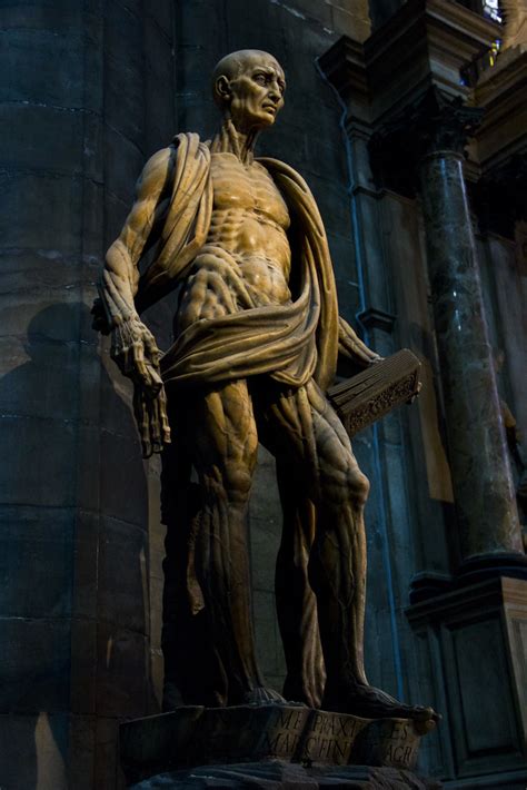 'saint bartholomew, exquisite pain', is a bronze sculpture which follows the christian artistic tradition of depicting the martyred apostle with his flayed skin and instruments of torture. St Bartholomew Statue in Milan Duomo | Colin McBride | Flickr