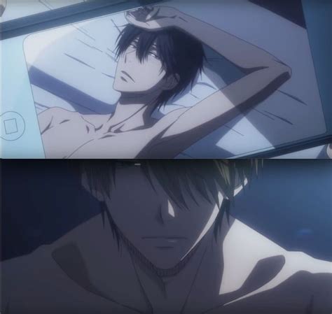 Two Anime Characters Laying In Bed With Their Backs Turned To Each