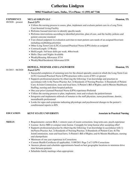 Travel LPN Resume Samples | Velvet Jobs