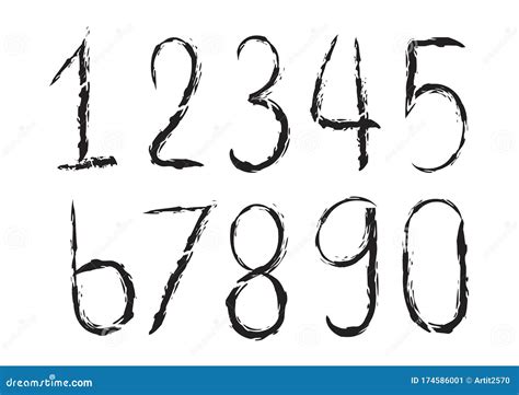 Vector Set Of Calligraphic Numbers Vector Illustration Brush Lettering