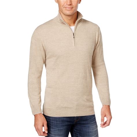 Weatherproof Mens 14 Zip Solid Pullover Sweater Beige Small
