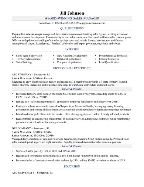 Sales Manager Resume Sample