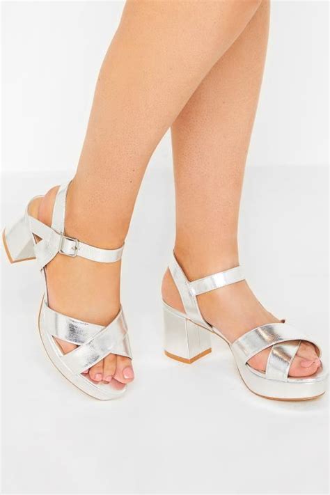 Silver Metallic Platform Heels In Wide E Fit And Extra Wide Eee Fit