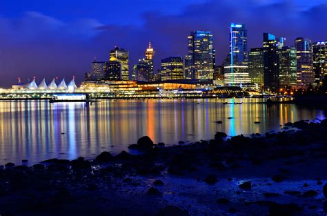 Vancouver Skyline At Night Hdr D5100 Hdr Using Nikkor
