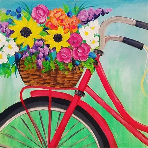 Bike With Flower Basket Acrylic Painting Tutorial By Angela Anderson On