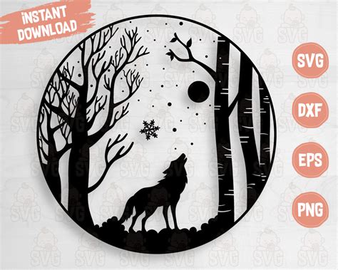 Wolf Howling At Moon In Winter Svg Wild Animal Silhouette Svg Baby