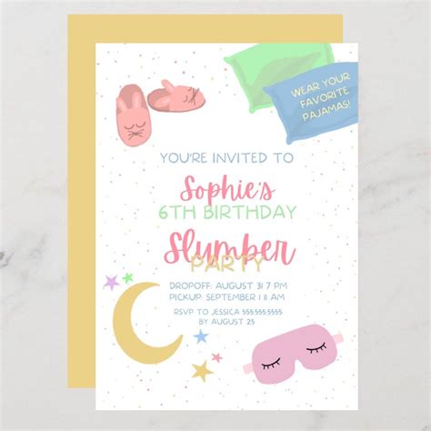Slumber Party Editable Invitation Colorful Aesthetic Etsy