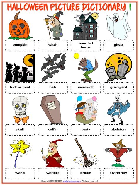 Halloween Vocabulary Esl Picture Dictionary Worksheets For Kids Pdf