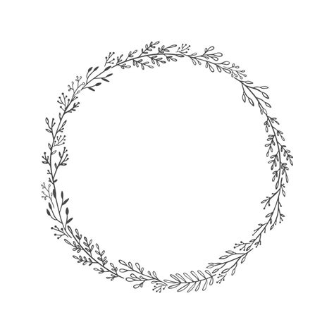 Hand Drawn Vector Wreath Floral Circle Frame Design Element For