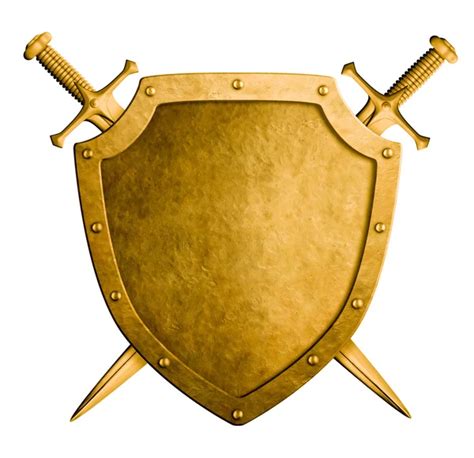 Metal Medieval Shield And Crossed Swords Behind It Isolated On W