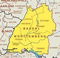a map of germany with the cities and towns marked in red, yellow and black