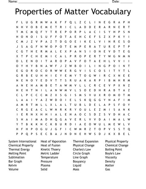 Properties Of Matter Vocabulary Word Search Wordmint