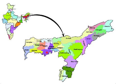 Map Of Assam India Highlighting The Study Area Guwahati Star Mark