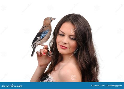 Portrait Of Beautiful Girl With Bird On The Hand Stock Image Image Of