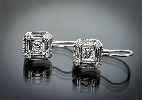 Vintage Style Diamond Lever Back Earrings In 14k White Gold John Marmo