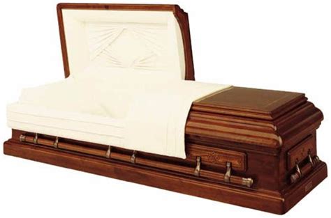 A Wooden Casket With A White Sheet On Its Side And Two Handles At The Top