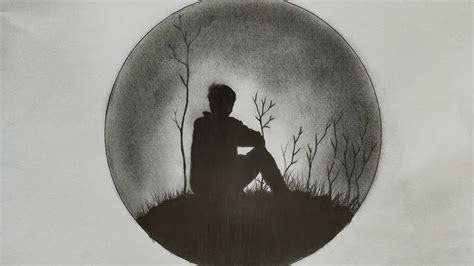 Alone Boy Drawing For Beginners Step By Step Sad Boy Sitting Alone