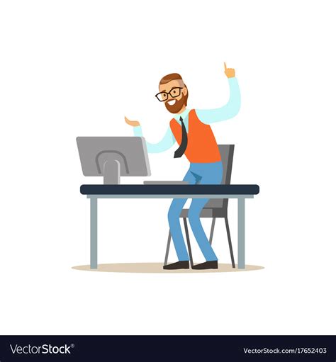 Happy Man Working On The Computer In The Office Vector Image