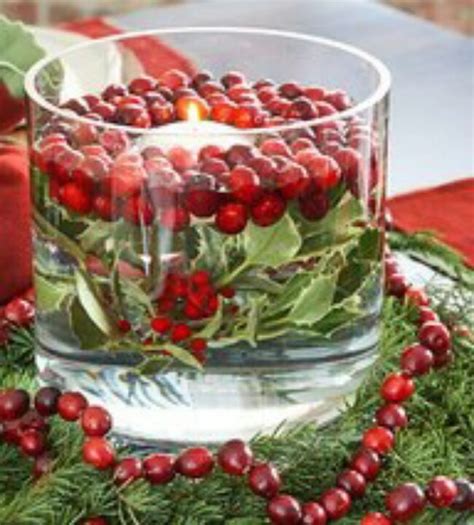 Christmas Centerpiece Floating Candle Cranberries And