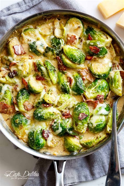 3 cloves garlic, smashed with the flat of a knife. Creamy Garlic Parmesan Brussels Sprouts & Bacon - Cravings ...