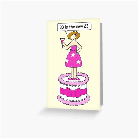 33rd Birthday Humor For Her 33 Is The New 23 Cartoon Lady On A Cake