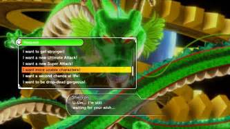 1 collecting dragon balls 2 wishes 3 guru's effect dragon balls appear as important items in the player's bag. DRAGON BALL XENOVERSE wishes you can get from shenron - YouTube