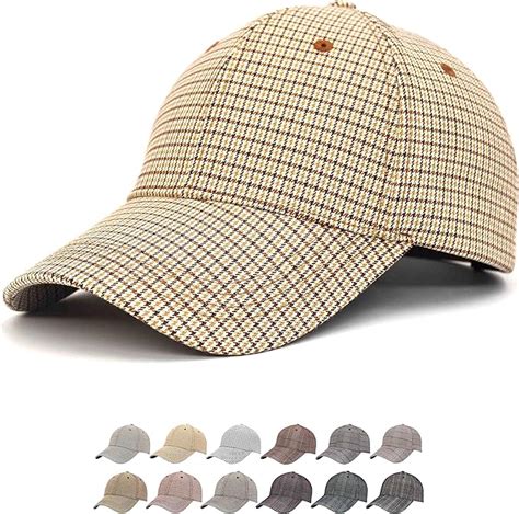 Unisex Fashion Check Plaid Adjustable Baseball Hats Structured Striped