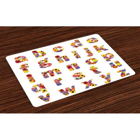 Letters Placemats Set Of 4 Floral Alphabet With Blooming Letters