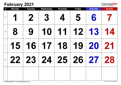 Calendar February 2021 Uk With Excel Word And Pdf Templates
