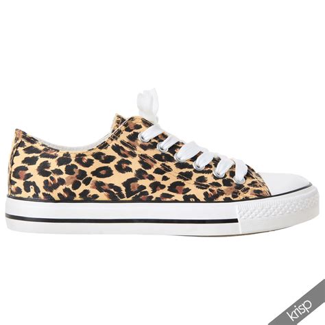 Womens Leopard Print Sneakers Low Top Fashion Plimsolls