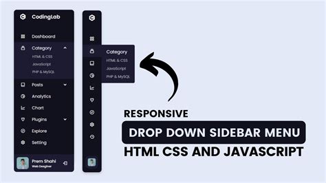 Responsive Dropdown Sidebar Menu Using HTML CSS And JavaScript