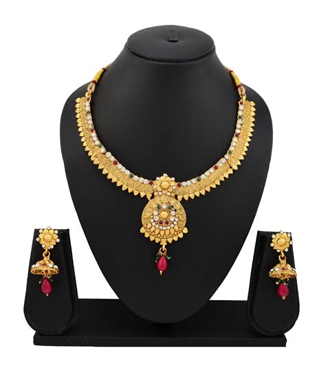 High Trendz Antique Gold Plated Rajwadi Fashionimitation Jewellery Kundan Choker Necklace Set
