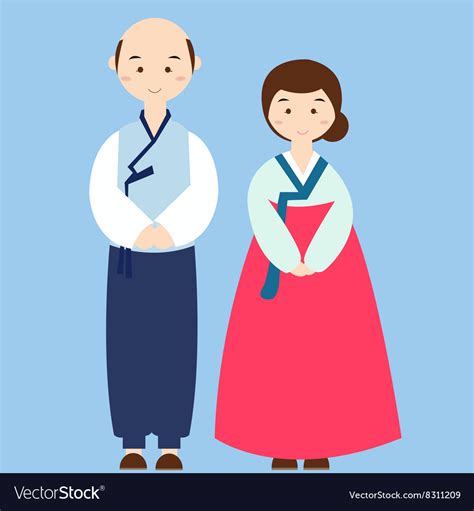 Couple Wearing Korean Traditional Clothes Costume Vector Image