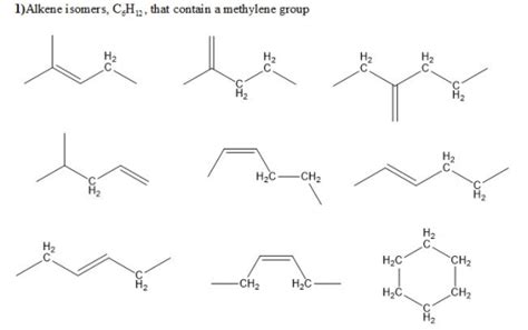 1 draw the structure s of all of the alkene isomers c6h12 that contain a methylene group 2