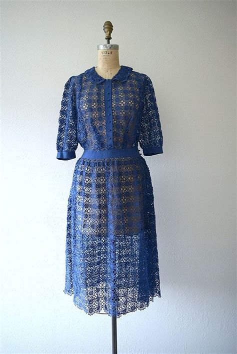 Vintage 1930s Dress 30s Floral Knit Lace Dress Etsy Knit Lace