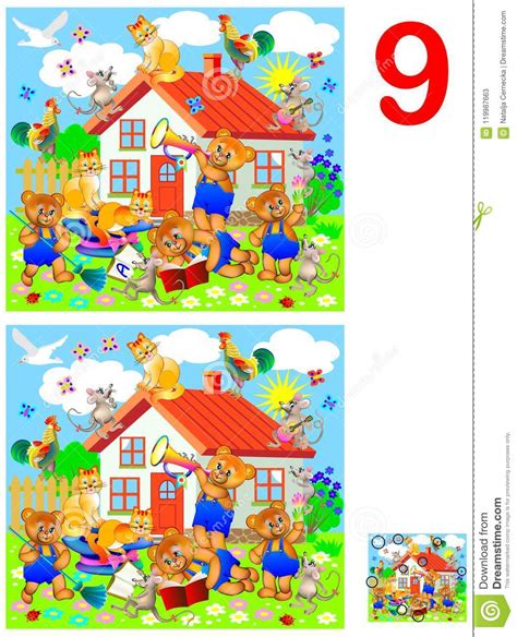 Logic Puzzle Game For Children And Adults Need To Find 9 Differences
