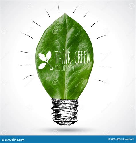 Green Eco Energy Concept Leaf Inside Light Bulb Stock Vector