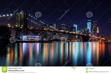 New York City Skyline At Night Stock Image Image Of