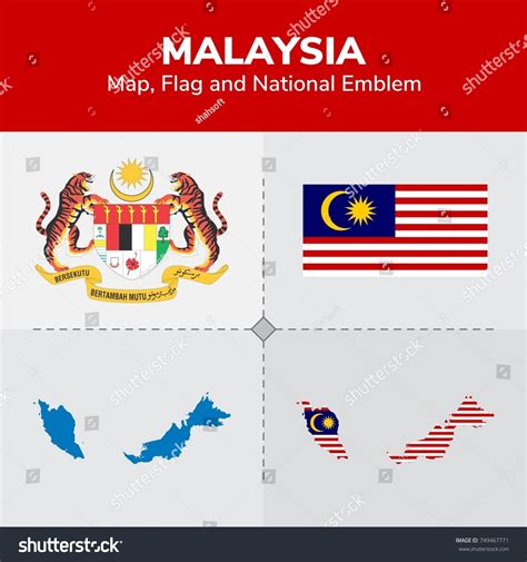 Malaysia Map Flag National Emblem Stock Vector Royalty Free 749467771