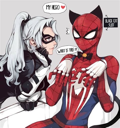 Spider Man And Black Cat Sitting Next To Each Other