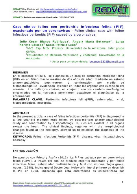 Pdf Caso Cl Nico Felino Con Peritonitis Infecciosa Felina Pif