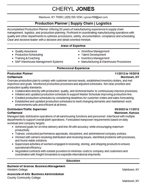 These multi tasking personnel monitor production team for managing and executing production projects. Production Planner Resume Example - Manufacturing Supply Chain