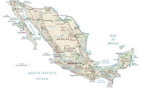 Printable Physical Map Of Mexico