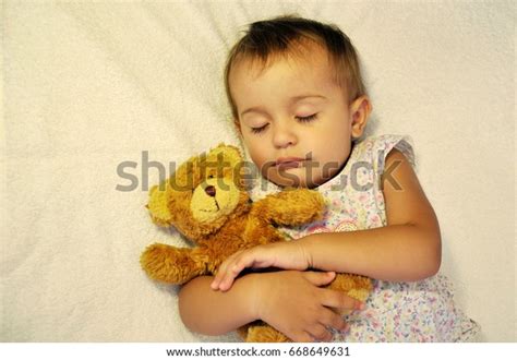 Cute Toddler Girl Sleeping Teddy Bear Stock Photo 668649631 Shutterstock