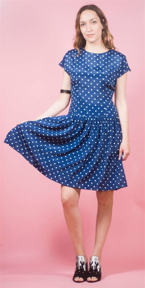vintage dress navy polka dot mini dress flutter skirt party etsy