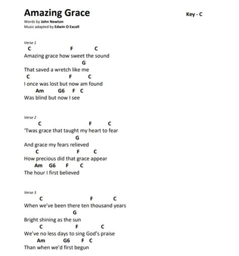 Amazing Grace Chords Printable Julie Swihart