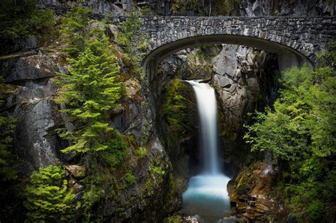 Waterfall Under Forest Bridge